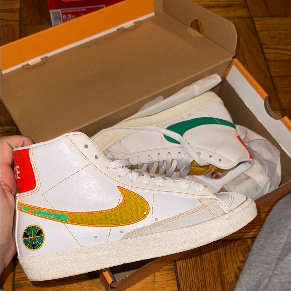 Nike White Sneakers with Orange and Green Accents